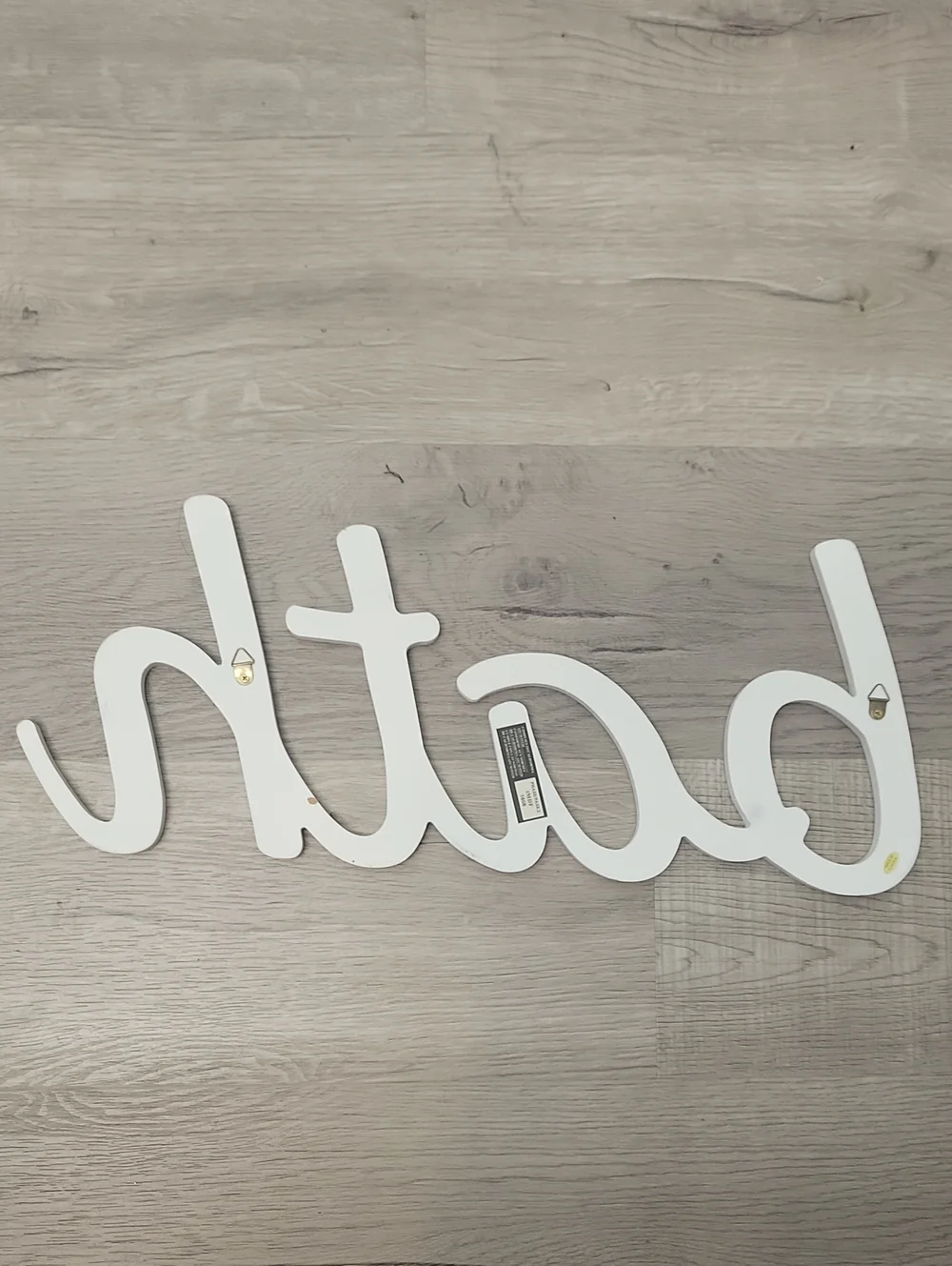 White cursive BATH wooden wall decor sign